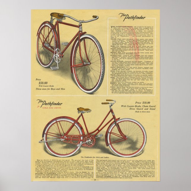 poster de Arte y Bicicleta Vintage Pathfinder 1923 (Frente)