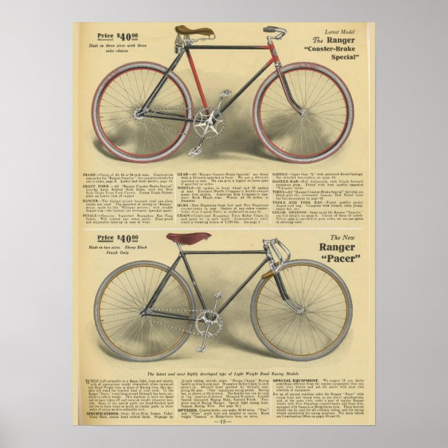 poster de Arte y Bicicleta Vintage Ranger 1918 (Frente)