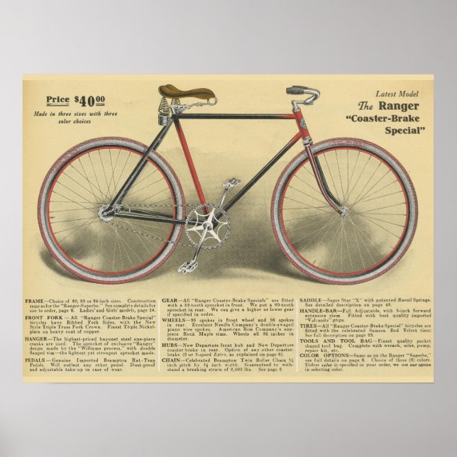 poster de Arte y Bicicleta Vintage Ranger 1918 (Frente)