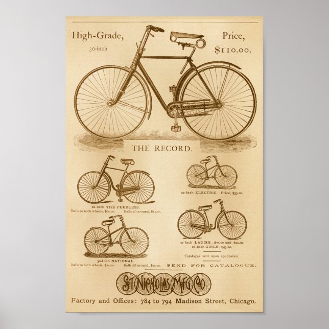 Poster de Arte y Bicicletas sin Peerless Vintage (Frente)