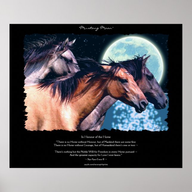 Poster de arte y poema de los caballos de Mustang (Frente)