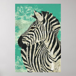 Poster de arte zebra turquesa vintage