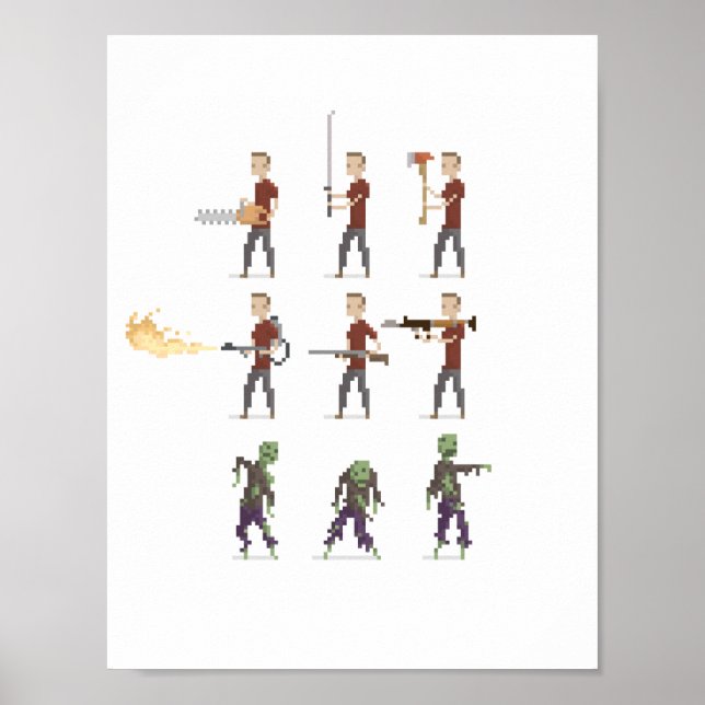 poster de arte zombi apocalypse Pixel de 8 bits (Frente)