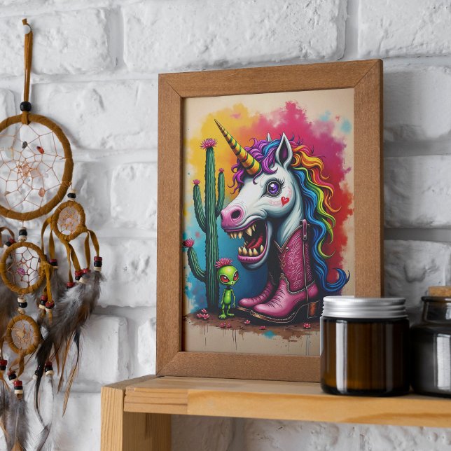 Poster de arte Zombie Unicornio o papel de desconf (Wild and trendy rainbow zombie unicorn poster.  Available in multiple sizes.)