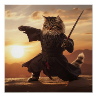 Poster de artes marciales Ninja, gato siberiano