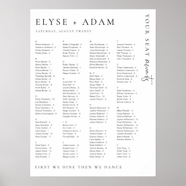 Póster de asientos alfabéticos de Estelle Modern M (Frente)
