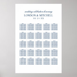 Póster de asientos de boda azul marino elegante cl