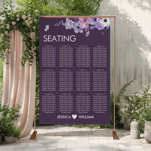 Póster de Asientos de Boda con Diseño Floral Púrpu