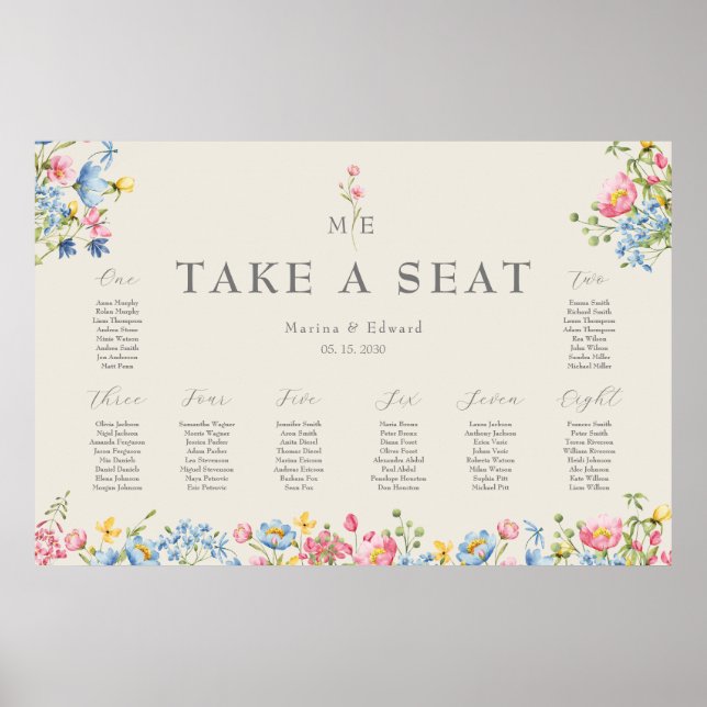 Póster de Asientos de Boda de Flor Silvestre (Frente)