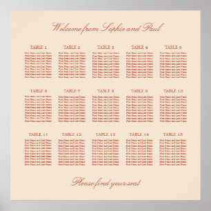 Póster de Asientos de Boda de Mesa 15 Escritura Te