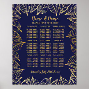 Póster de Asientos de Boda de Mesa Dorada 9 Plan d