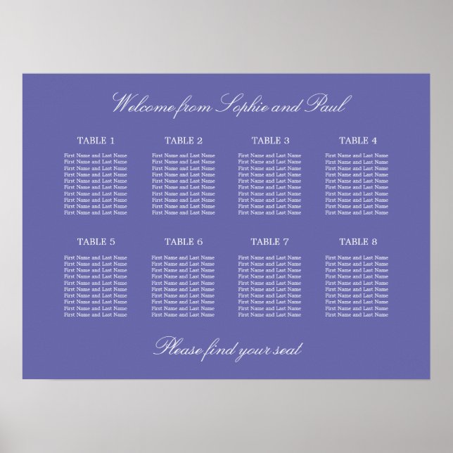 Póster de Asientos de Boda de Mesa Lavanda 8 (Frente)