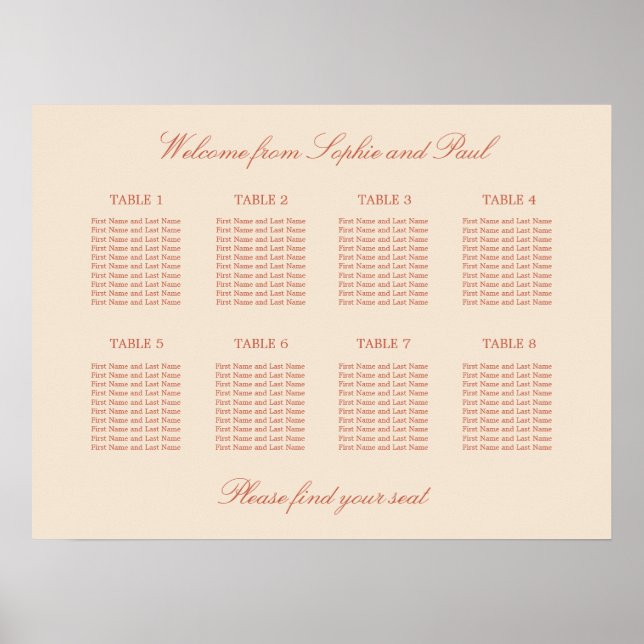 Póster de Asientos de Boda de Mesa Terracotta Scri (Frente)