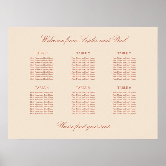 Póster de Asientos de Boda en Mesa Terracotta Scri (Frente)