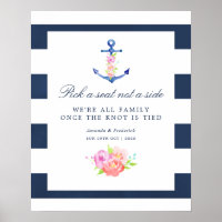 Póster de Asientos de Boda Floral Náutico Acuarela
