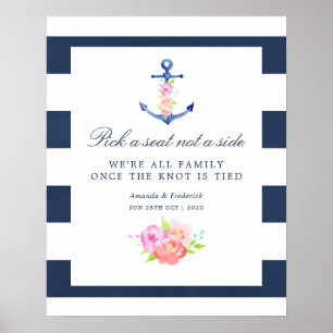 Póster de Asientos de Boda Floral Náutico Acuarela