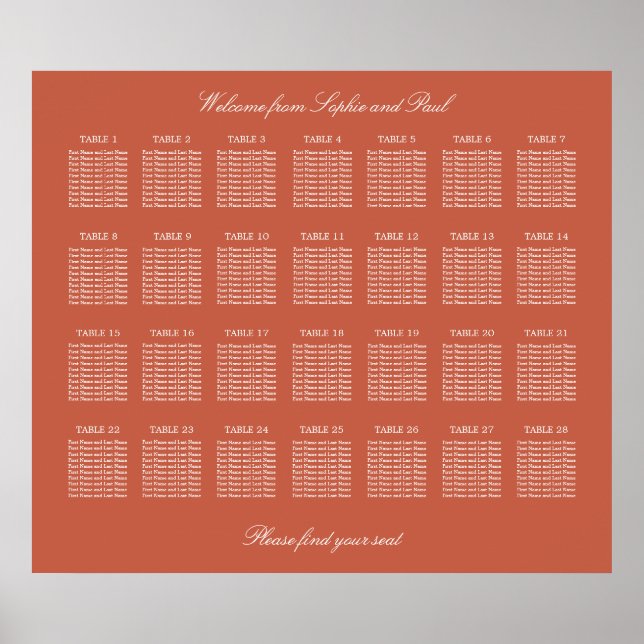 Póster de Asientos de Boda para Mesa de Terracota  (Frente)