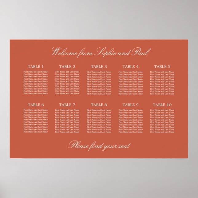 Póster de Asientos de Boda para Mesa de Terracota  (Frente)