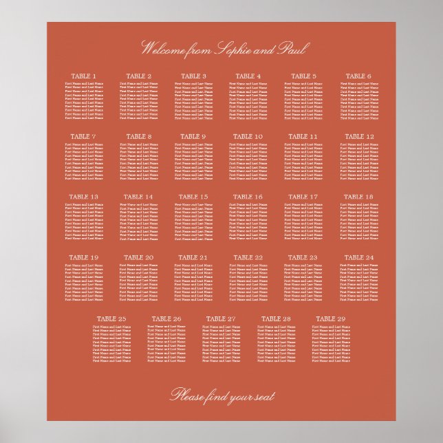 Póster de Asientos de Boda para Mesa de Terracota  (Frente)
