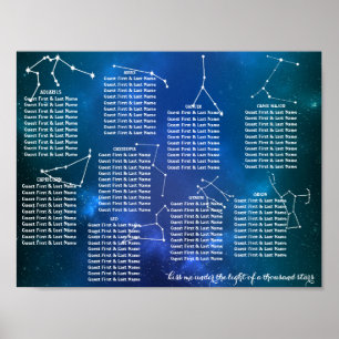 Póster de Asientos para Mesa de Boda Noche Estrell