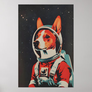 Póster de Astronauta Basenji, Impresión Retro de B