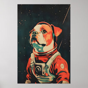 Póster de astronauta Bulldog, impresión retro de B