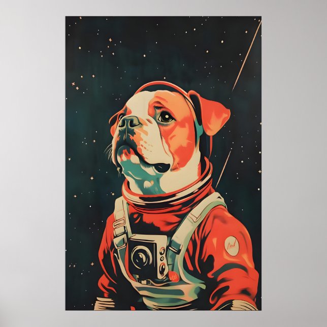 Póster de astronauta Bulldog, impresión retro de B (Frente)