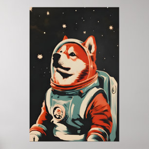 Póster de Astronauta Chow Chow, Impresión Retro de