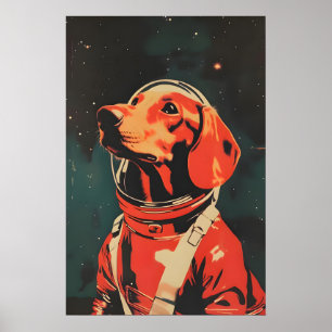 Póster de astronauta Dachshund, impresión retro de