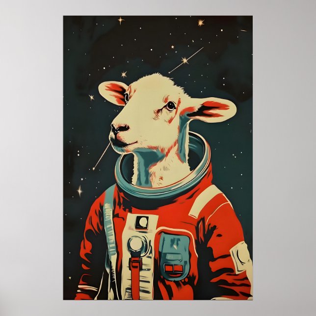Póster de astronauta de oveja, impresión retro de  (Frente)