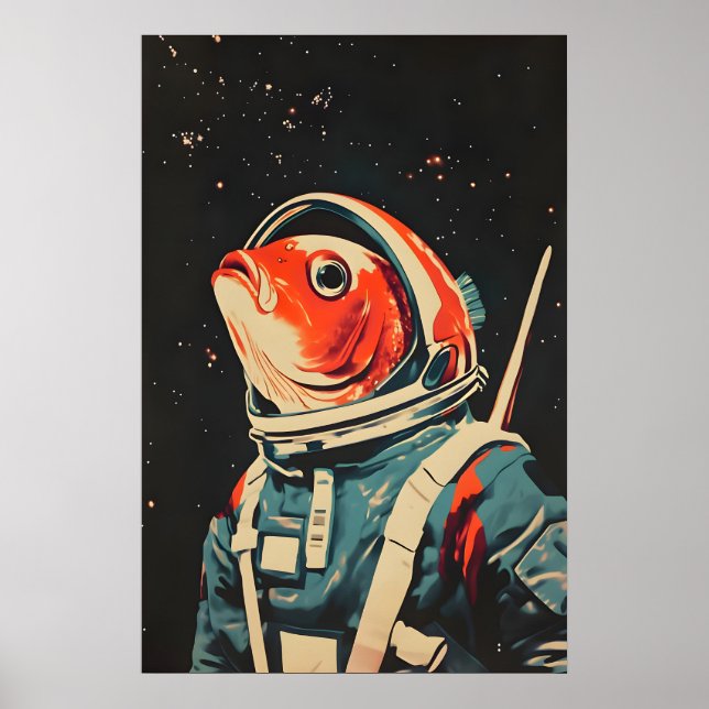Póster de astronauta de pez, impresión retro de pe (Frente)
