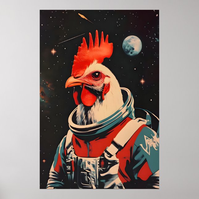 Póster de astronauta de pollo, impresión retro de  (Frente)