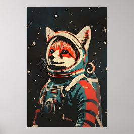 Póster de astronauta de zorro, impresión retro de 