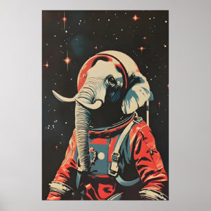 Póster de astronauta elefante, impresión retro de 