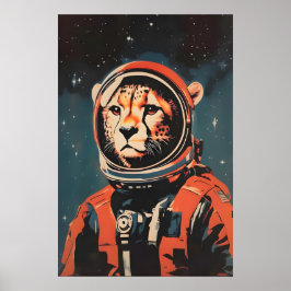 Póster de Astronauta Guepardo, Impresión Retro de 