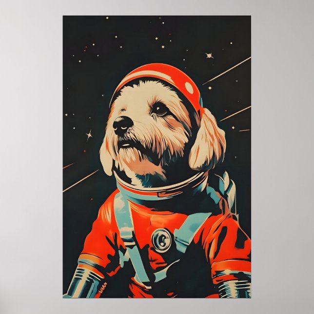 Póster de astronauta Lhasa Apso, Lhasa Apso Retro (Frente)