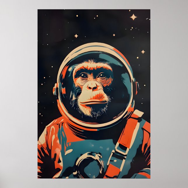 Póster de astronauta mono, impresión retro de mono (Frente)