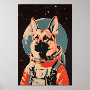 Póster de astronauta pastor alemán, pastor alemán