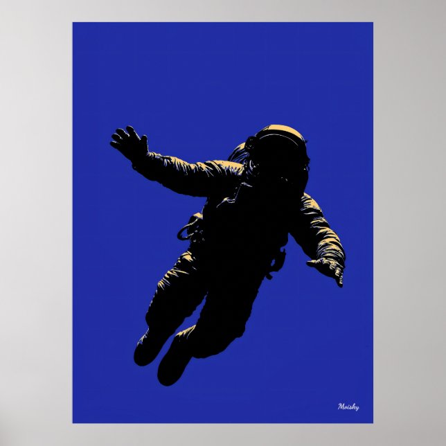 Póster de astronauta – Silueta negra sobre azul (Frente)
