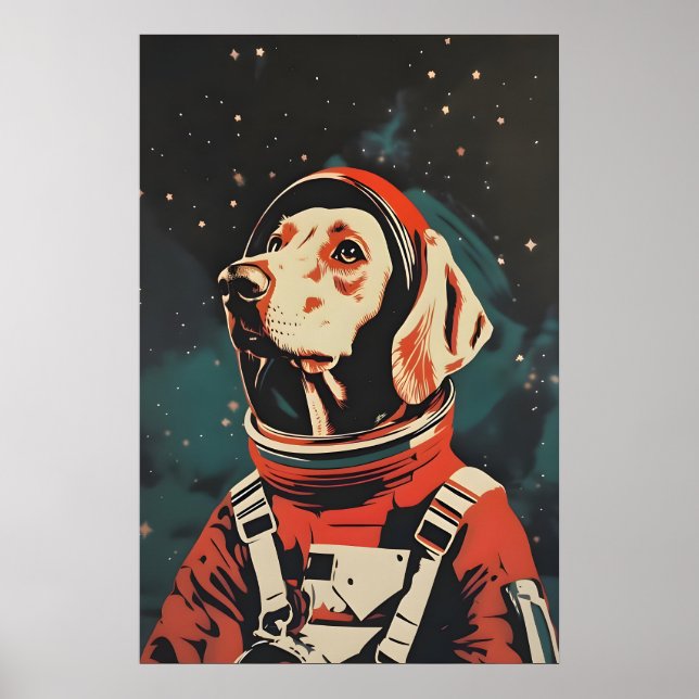 Póster de Astronauta Weimaraner, Weimaraner Retro (Frente)