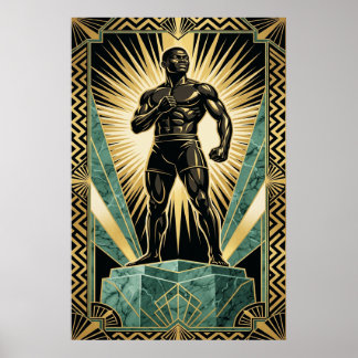Póster de atleta boxeador campeón Art Déco dorado
