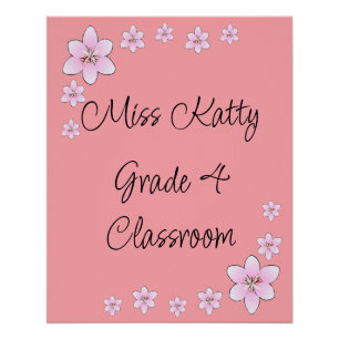 Poster de aula de profesores de flores rosas