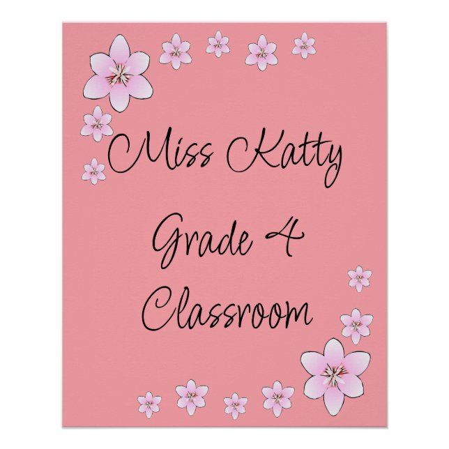 Poster de aula de profesores de flores rosas (Anverso)