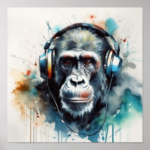 Póster de auriculares de Gorilla Music Factory