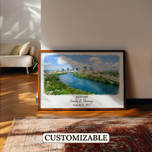Póster de Austin Texas, Acuarela, Personalizado