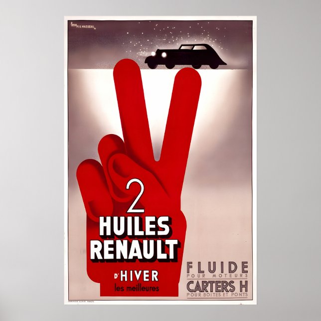 Póster de Auto Vintage Huiles Renault (Frente)