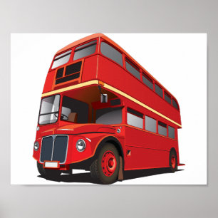 Póster de autobús rojo de dos pisos
