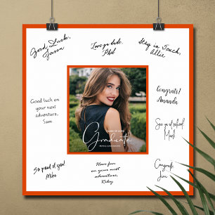 Póster de Autógrafo de Graduación con Borde Naranj