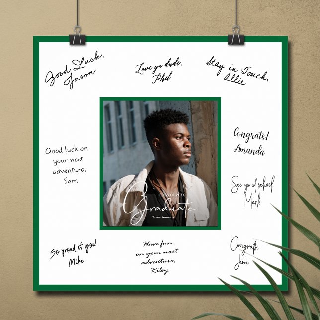 Póster de Autógrafo de Graduación con Borde Verde (Graduation autograph poster with your photo and green border, INSTANT DOWNLOAD and/or PRINTED)