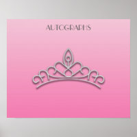 Póster de autógrafos de tiara de concurso rosa y p